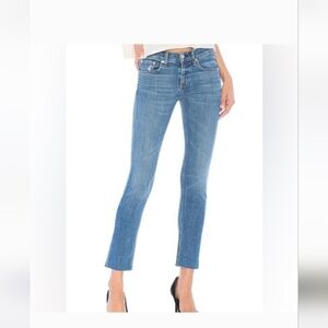 Flying Monkey Vervet Carlene Midrise Stretch Straight Jeans Raw Hem In Blue